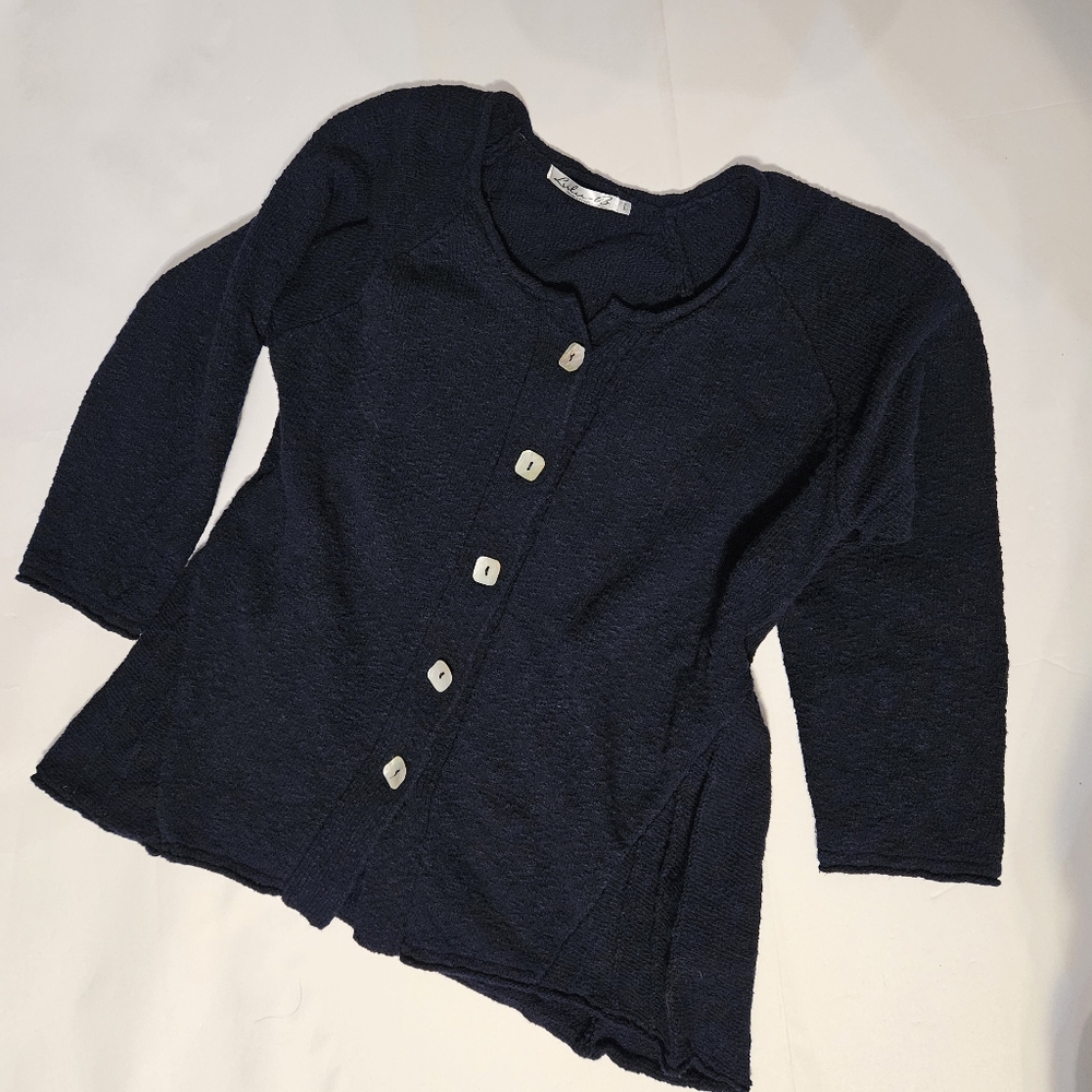 Loulou B. Textured cotton fit and flare Sweater Black Sz L